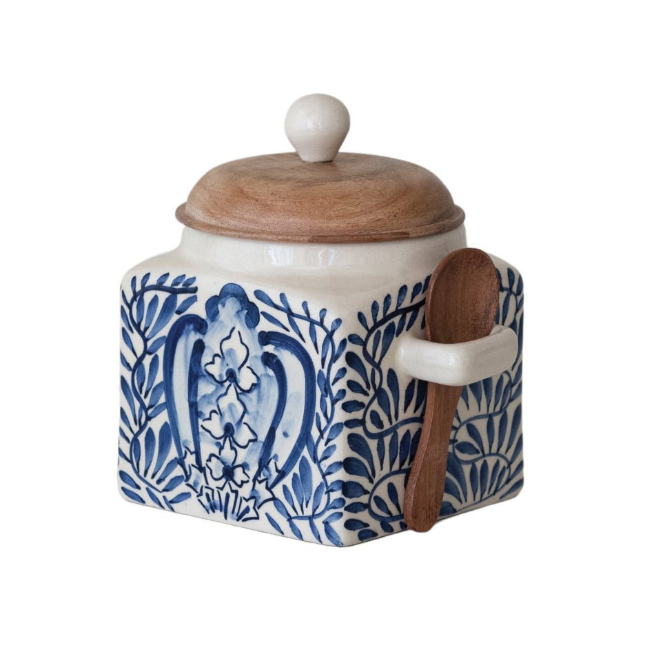 Hand - Painted Stoneware Canister with Lid & Spoon - Marmalade Mercantile