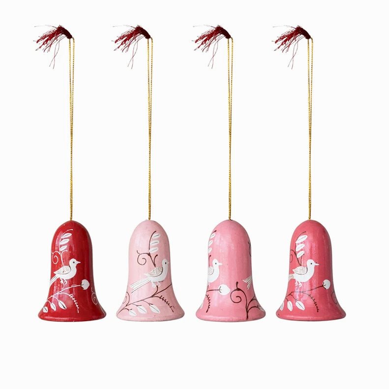 Hand - Painted Wooden Bell Ornament with Bird CHOICE of Color - Marmalade Mercantile