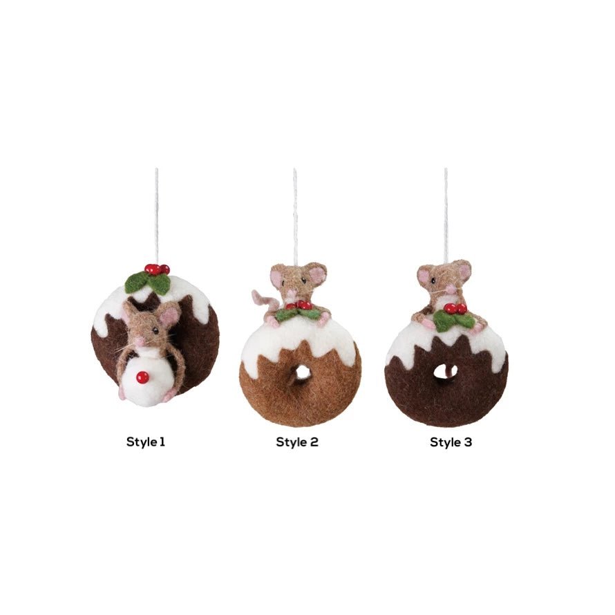 Handmade Wool Felt Doughnut Mouse Ornament CHOICE of 3 Styles - Marmalade Mercantile