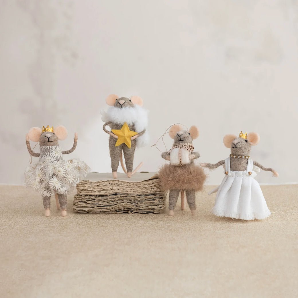 Handmade Wool Felt Mouse Ornament in Fancy Party Clothes Ornament CHOICE of Four Styles - Marmalade Mercantile