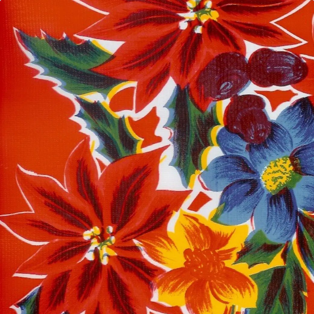 Holiday Poinsettia Oilcloth Tablecloth in RED - CHOICE of Size - Marmalade Mercantile