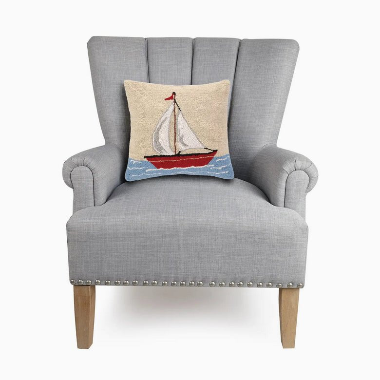Hooked Rug Pillow Sailboat Pattern - Marmalade Mercantile