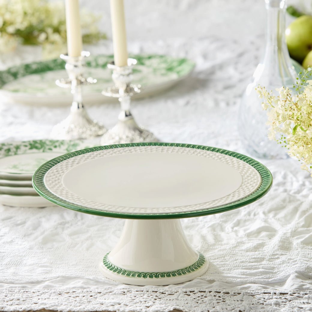 Le Jardin Embossed Cake Pedestal w Basketweave Pattern - Marmalade Mercantile