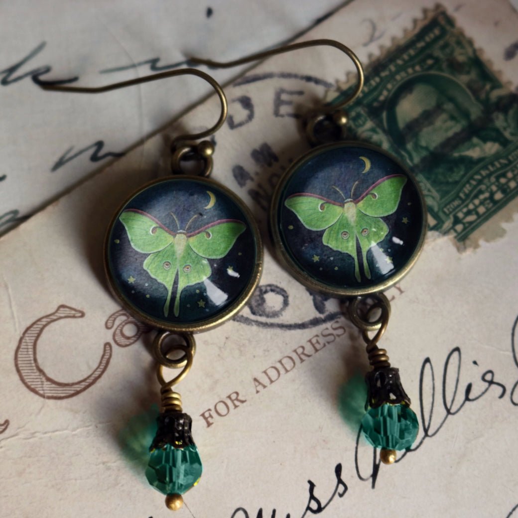 Luna Moth Cottage Core Earrings for Pierced Ears - Marmalade Mercantile