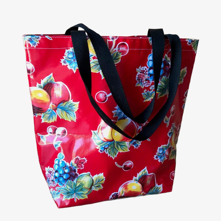 Medium Oilcloth Tote Red Pears & Apples Pattern - Marmalade Mercantile
