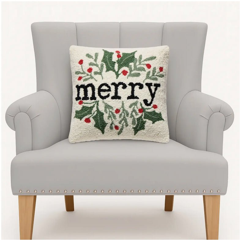 Merry Hooked Rug Holiday Pillow - Marmalade Mercantile