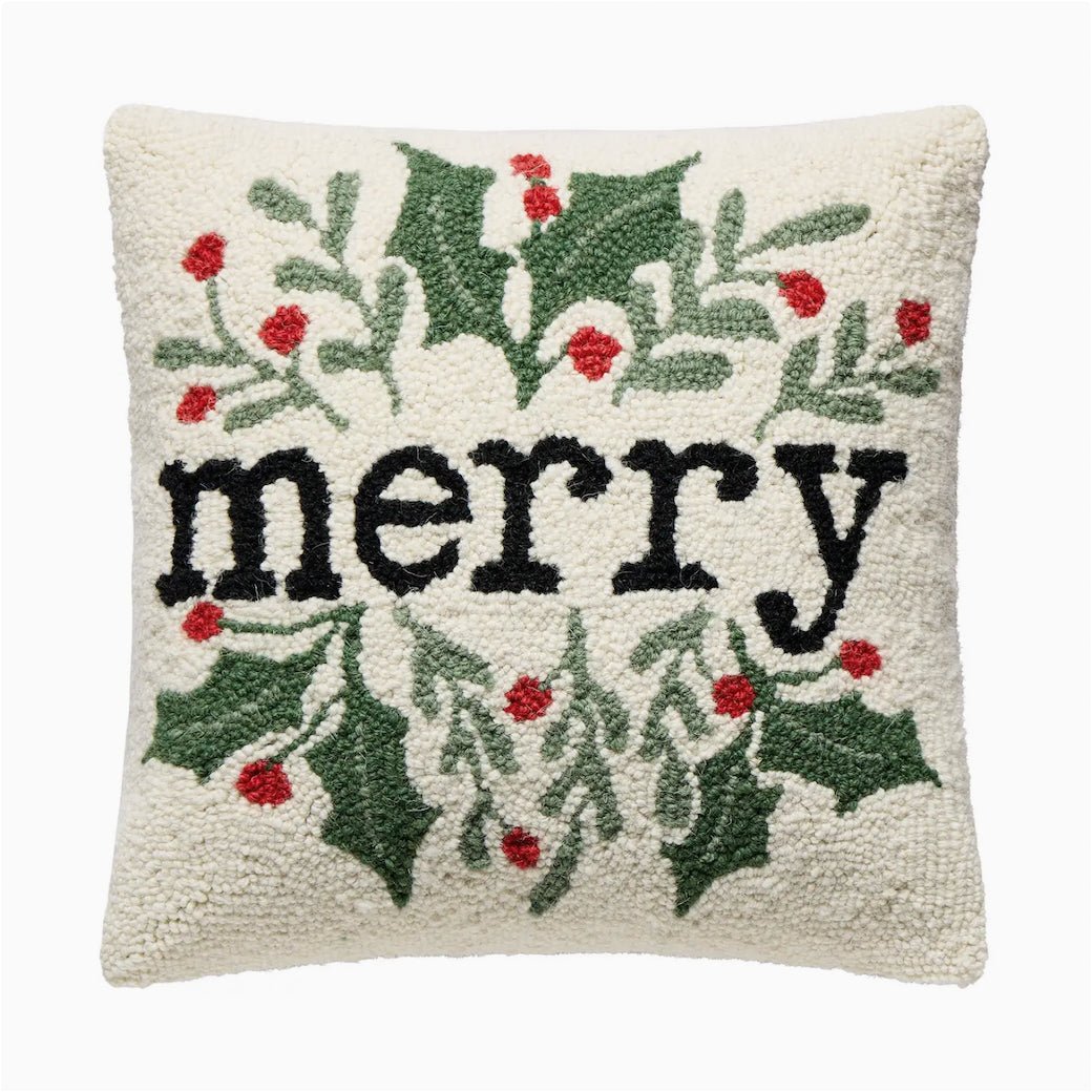Merry Hooked Rug Holiday Pillow - Marmalade Mercantile
