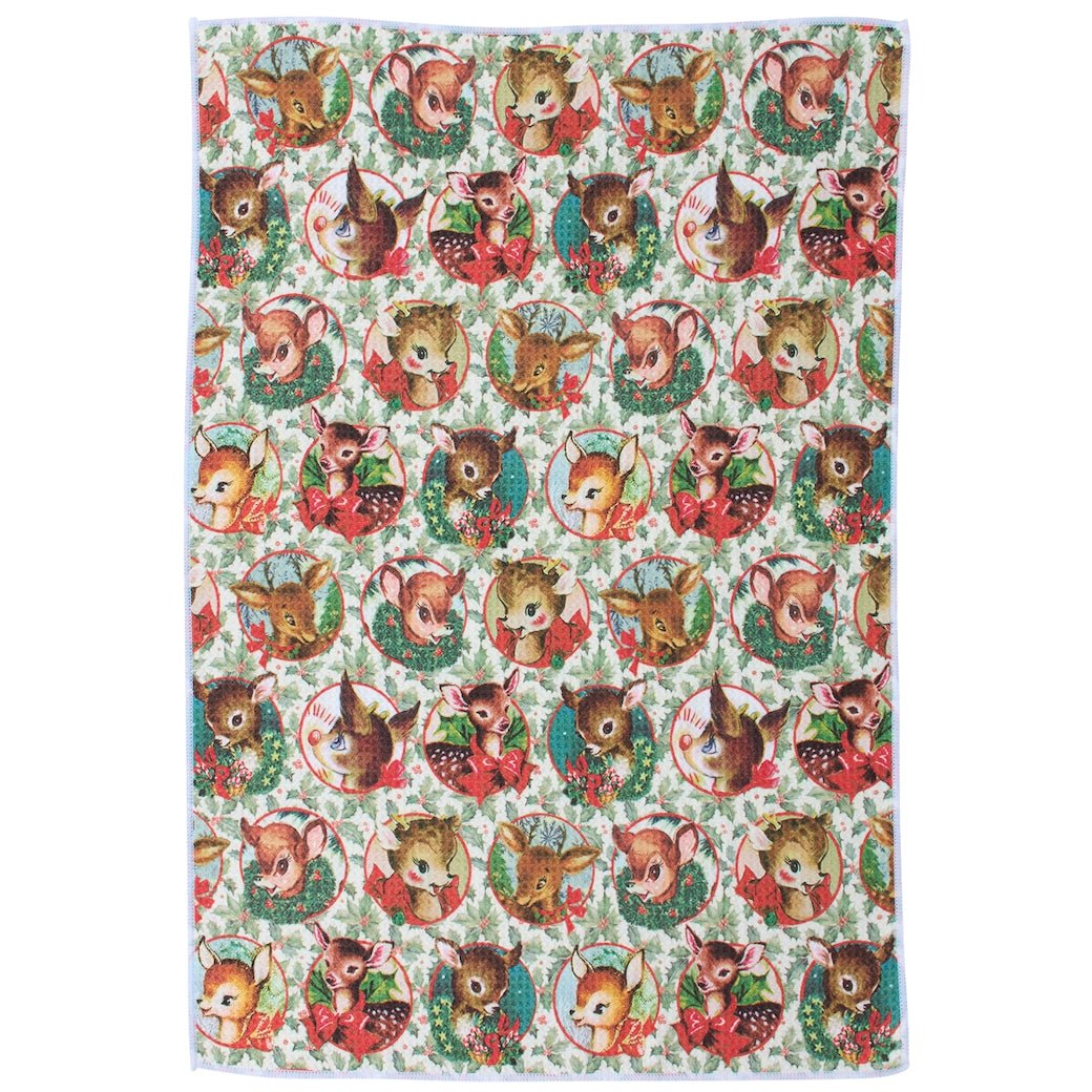 Microfiber Kitchen Towel Retro Christmas Deer - Marmalade Mercantile
