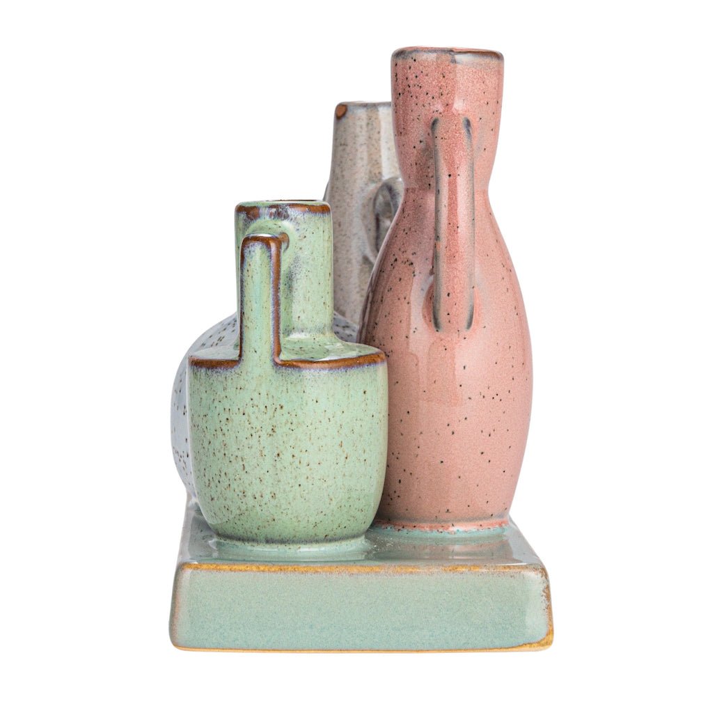 Mounted Multi - Colored Stoneware Vases with Base - Marmalade Mercantile