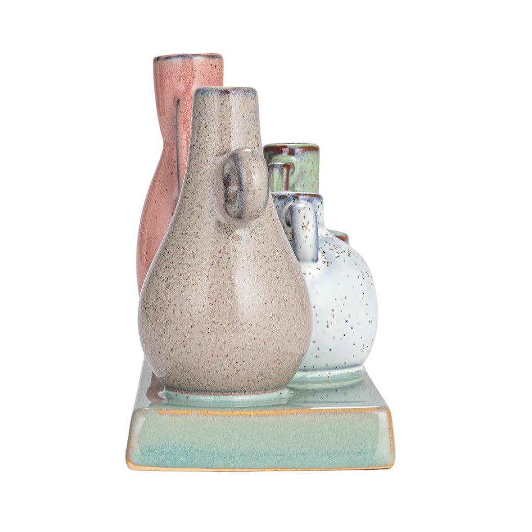 Mounted Multi - Colored Stoneware Vases with Base - Marmalade Mercantile
