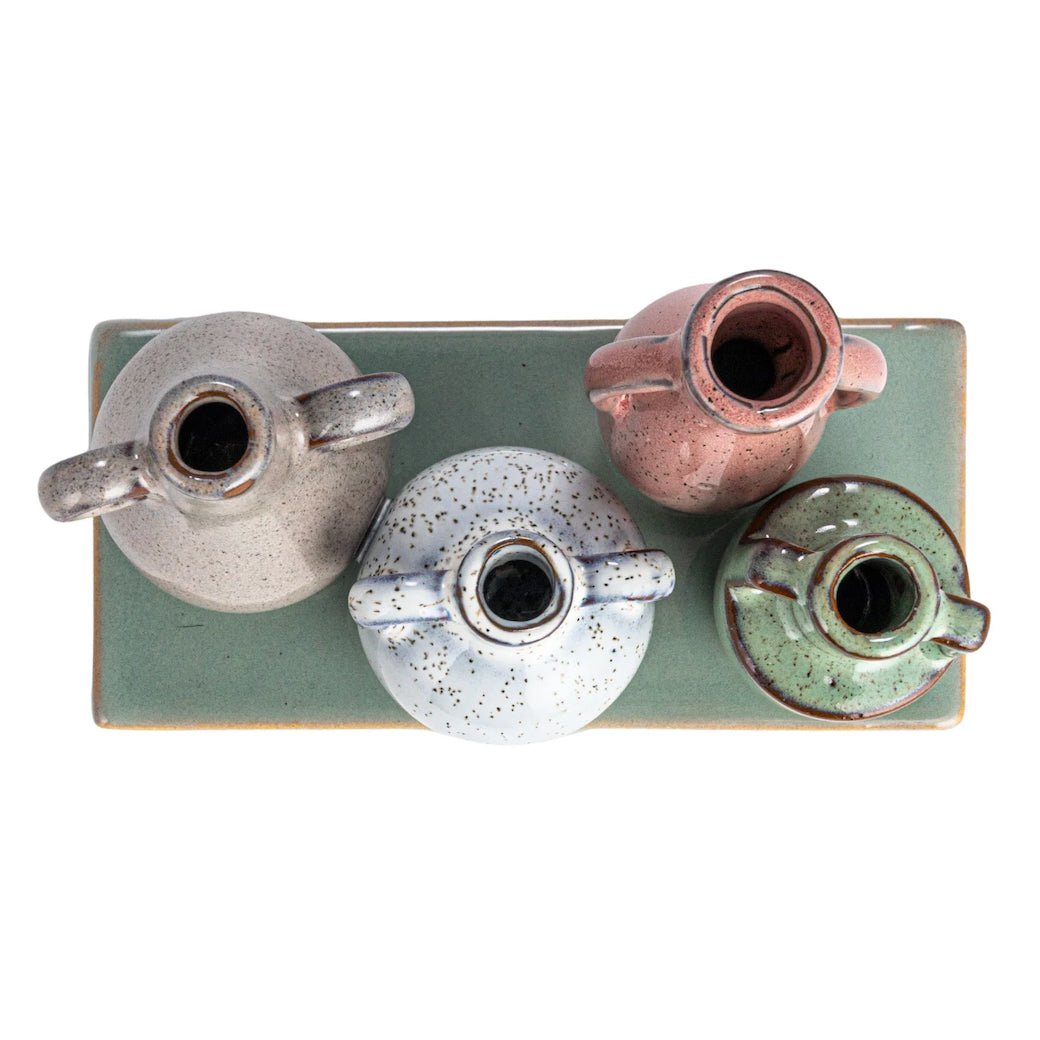 Mounted Multi - Colored Stoneware Vases with Base - Marmalade Mercantile