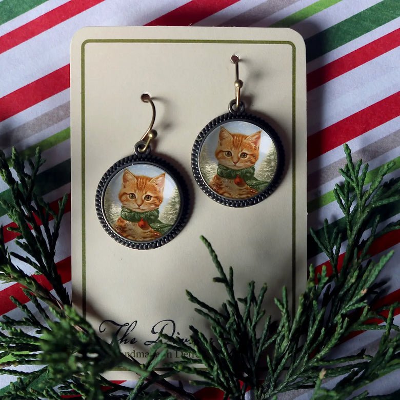 Orange Tabby Christmas Kitten Earrings for Pierced Ears - Marmalade Mercantile