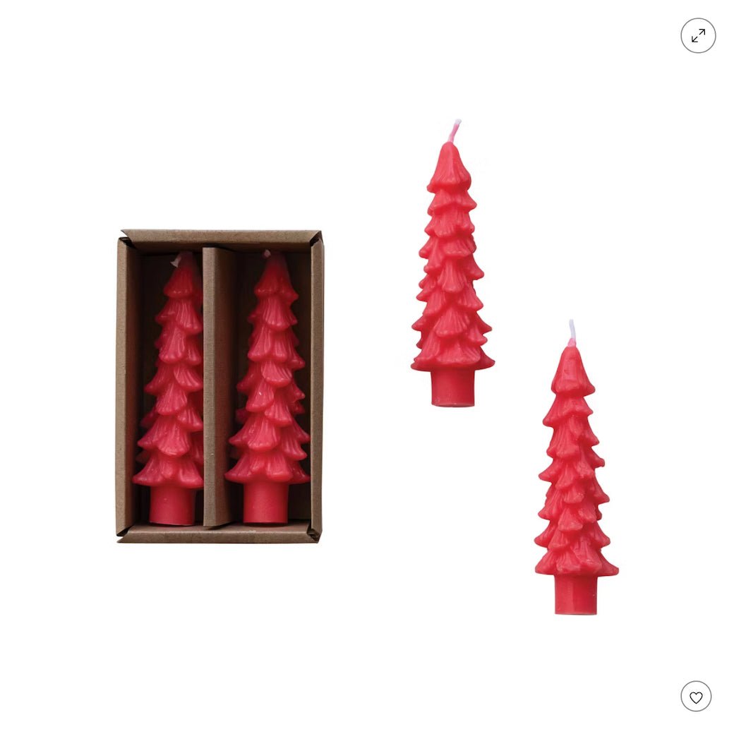 Pair of 5" Unscented Tree Shaped Candles WATERMELON Color - Marmalade Mercantile