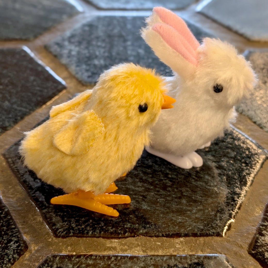 Pair of Cute Fuzzy Wind Up Toys for Easter Bunny or Chick - Marmalade Mercantile