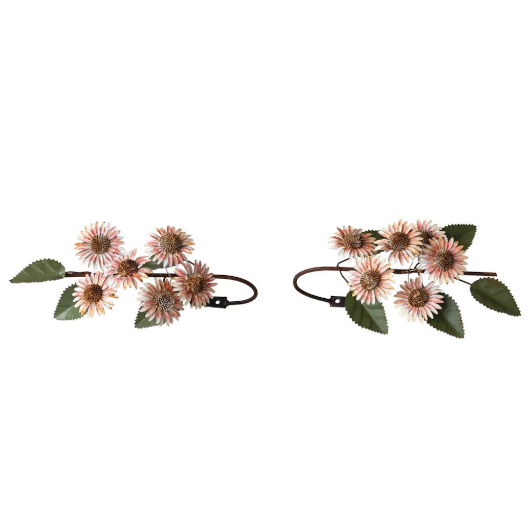 Pair of Metal Toleware Curtain Tiebacks with Flowers - Marmalade Mercantile