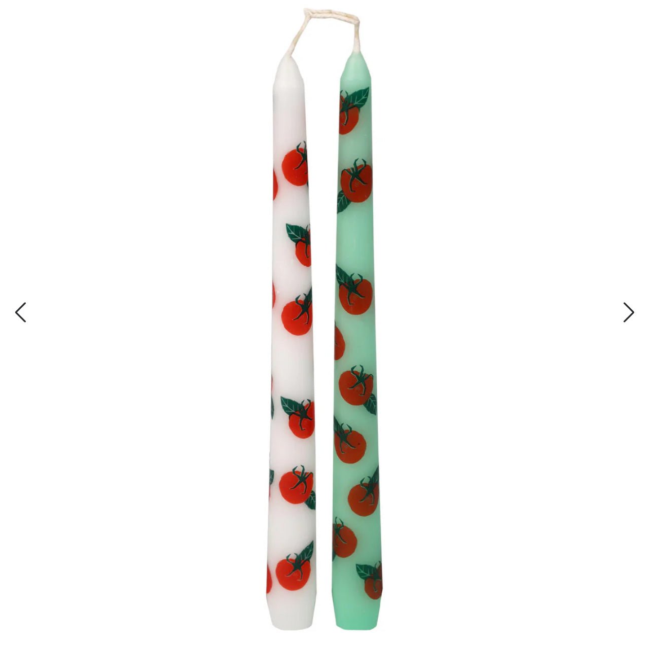 Pair of Taper Dinner Candles Tomato Pattern - Marmalade Mercantile
