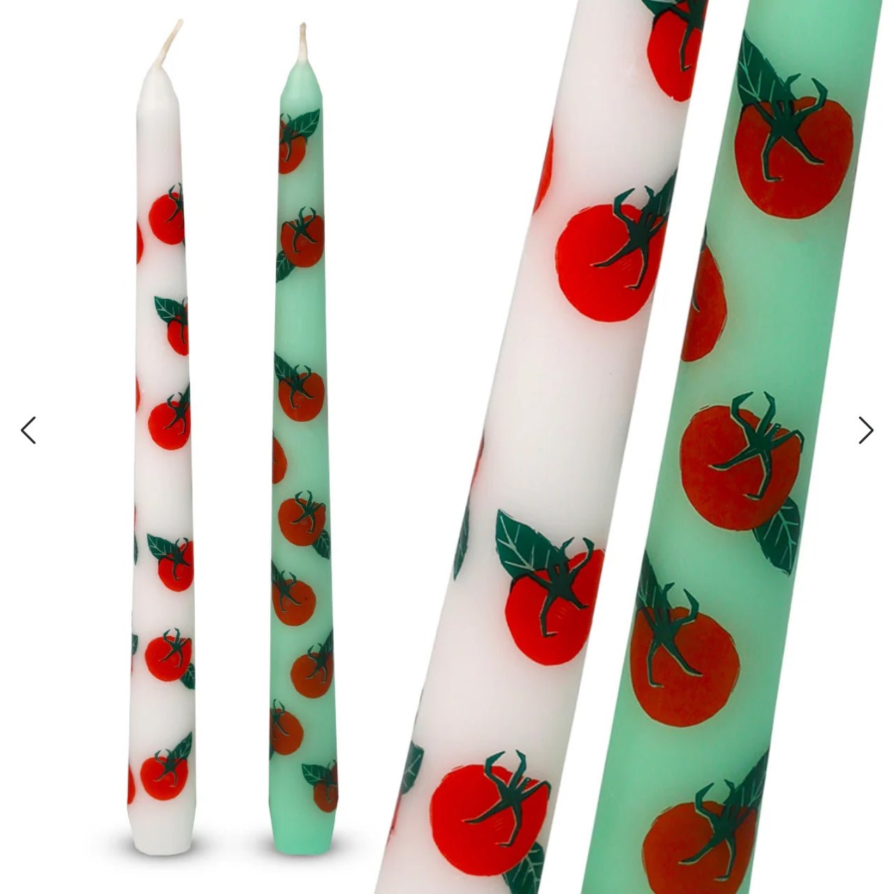 Pair of Taper Dinner Candles Tomato Pattern - Marmalade Mercantile