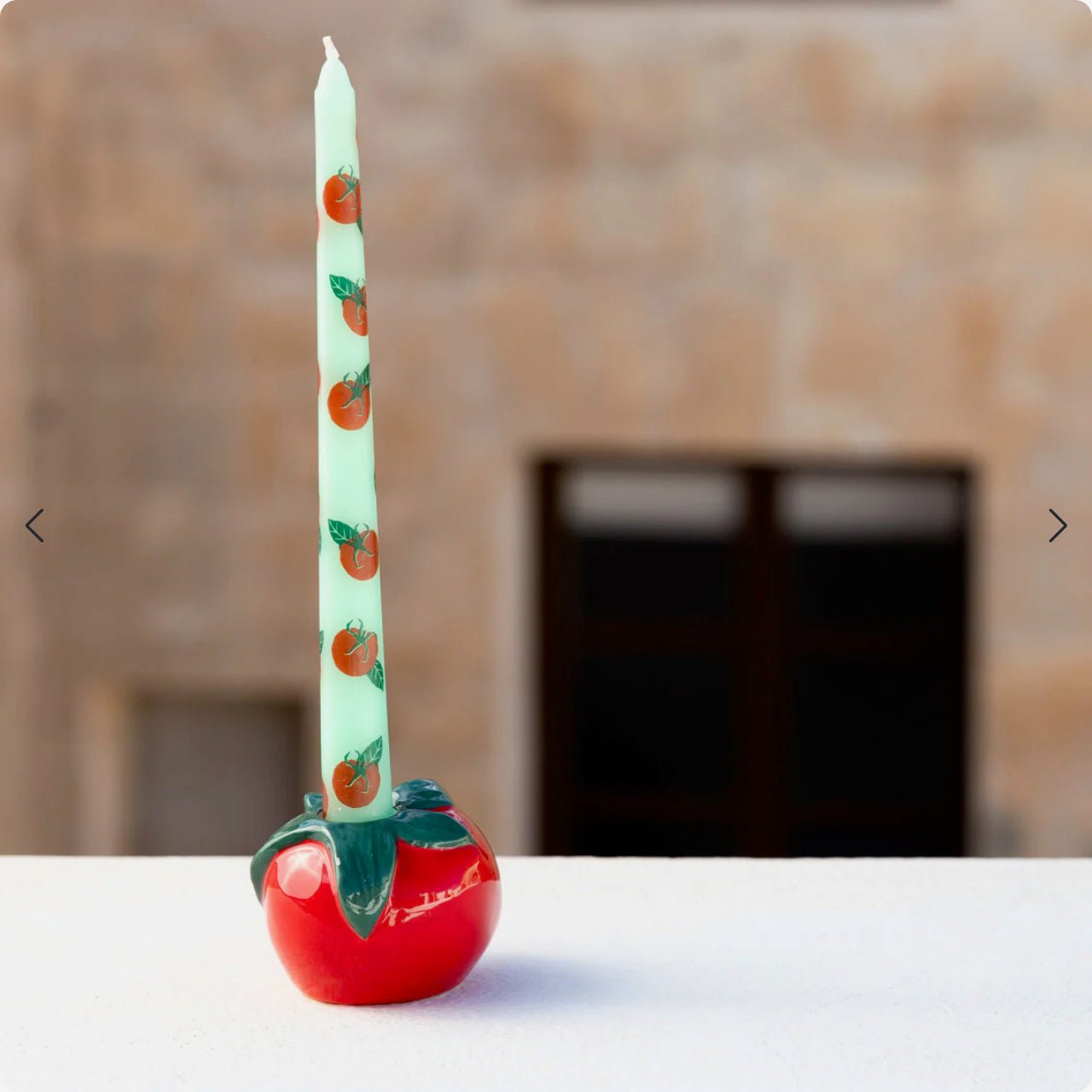 Pair of Taper Dinner Candles Tomato Pattern - Marmalade Mercantile
