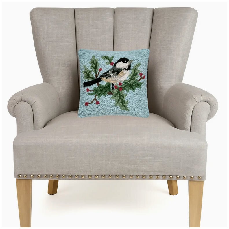 Petite Chickadee Hooked Rug Pillow - Marmalade Mercantile