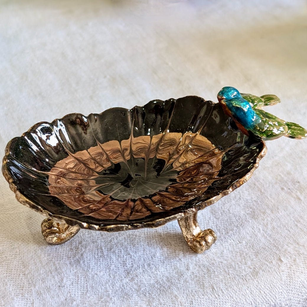Petite Enameled Footed Jewelry Dish with Bird Figure - Marmalade Mercantile