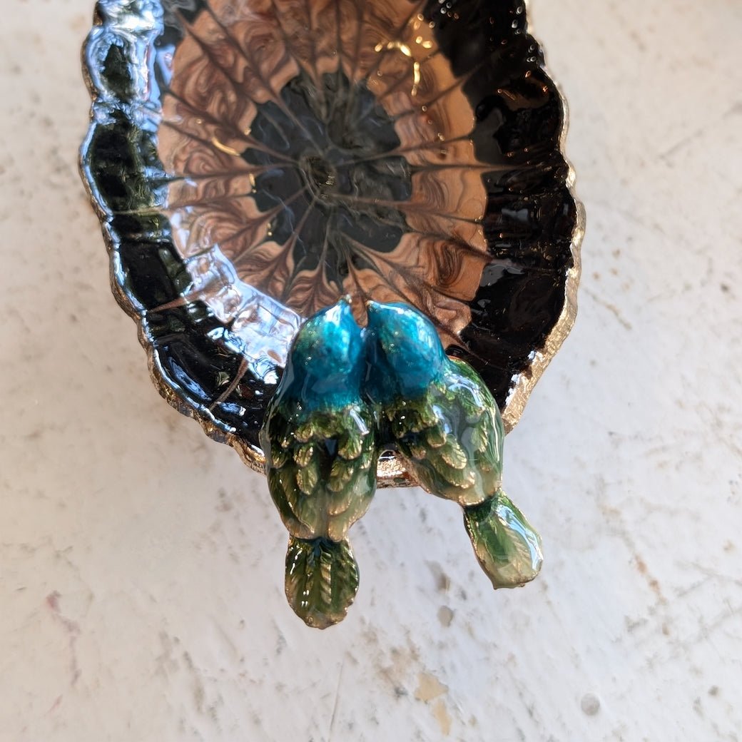 Petite Enameled Footed Jewelry Dish with Bird Figure - Marmalade Mercantile