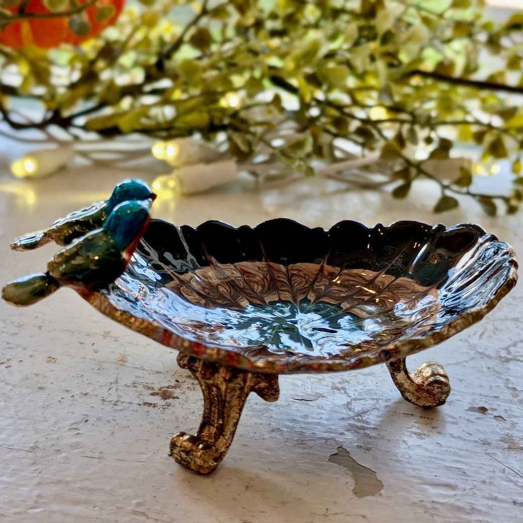 Petite Enameled Footed Jewelry Dish with Bird Figure - Marmalade Mercantile