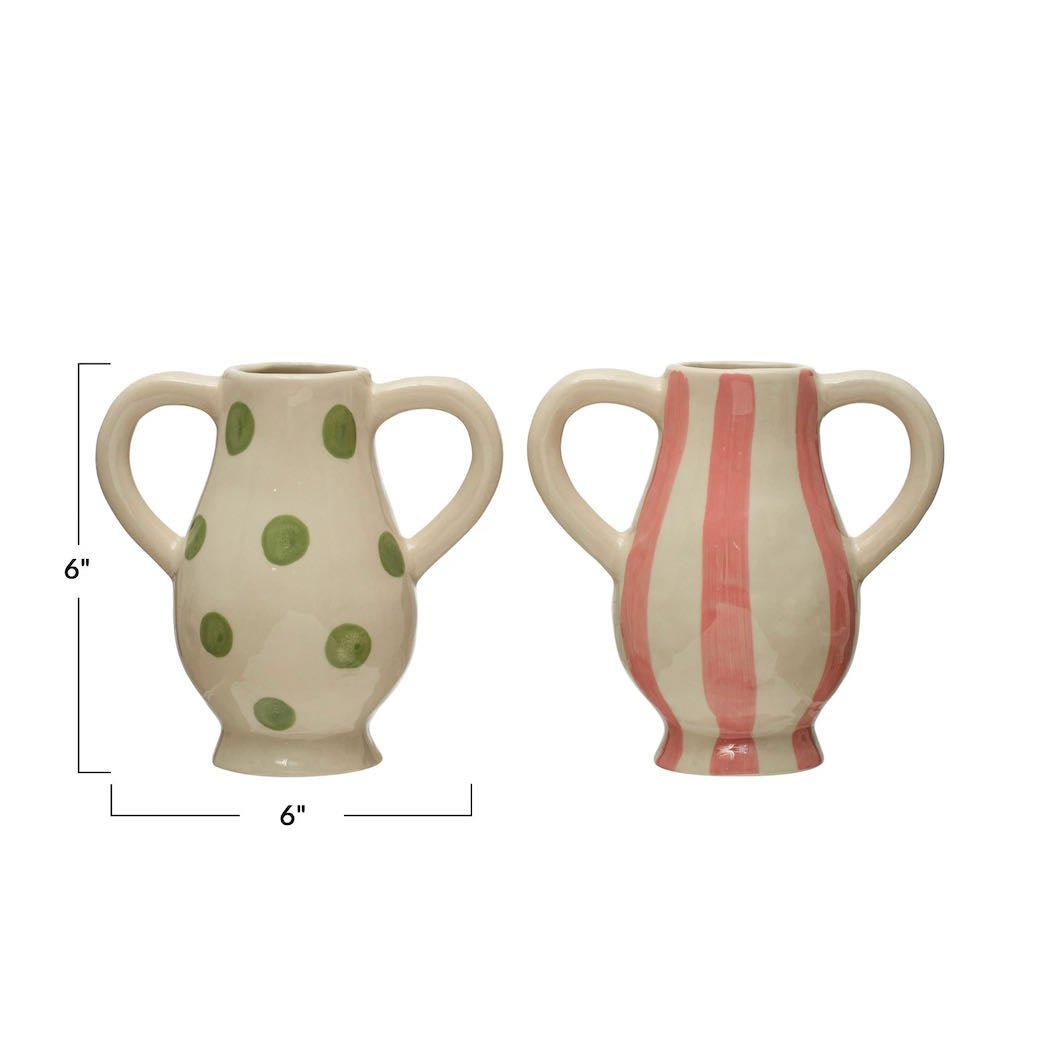 Petite Hand-Painted Stoneware Vase with Handles CHOICE of Two Styles - Marmalade Mercantile