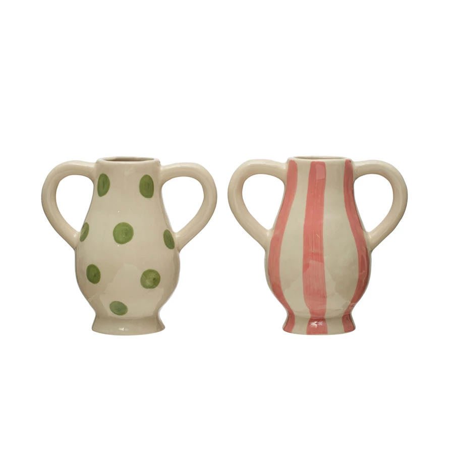 Petite Hand-Painted Stoneware Vase with Handles CHOICE of Two Styles - Marmalade Mercantile