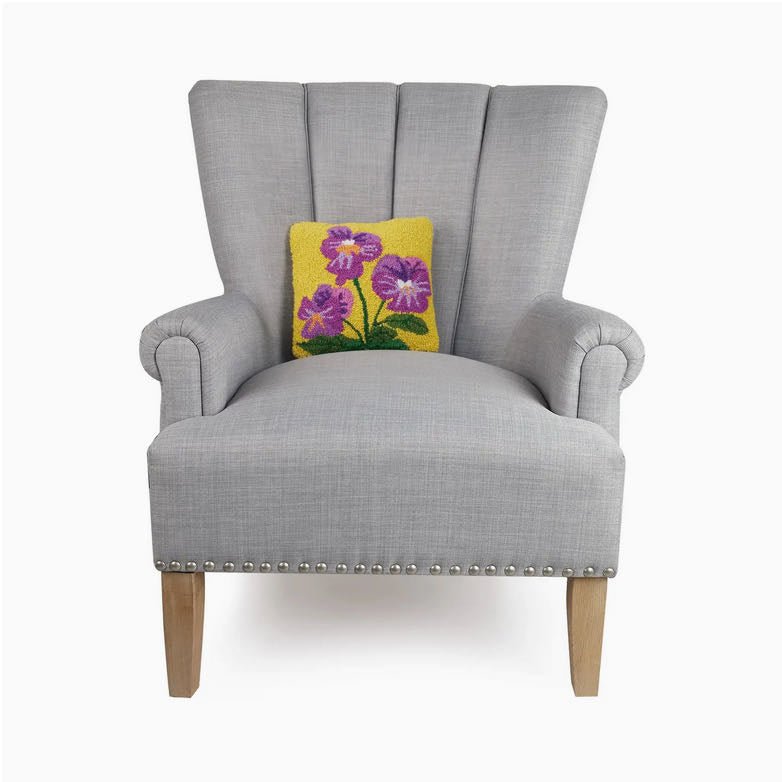 Petite Hooked Rug Pillow with Pansies - Marmalade Mercantile