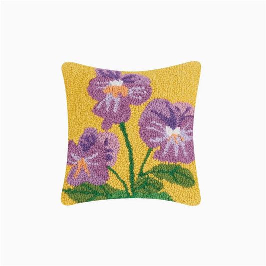 Petite Hooked Rug Pillow with Pansies - Marmalade Mercantile
