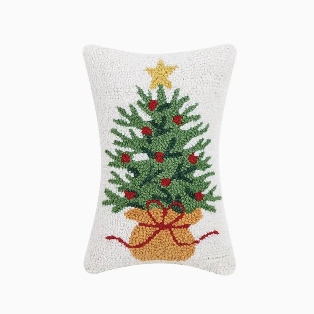 Petite Hooked Rug Pillow Wrapped Christmas Tree w Star - Marmalade Mercantile