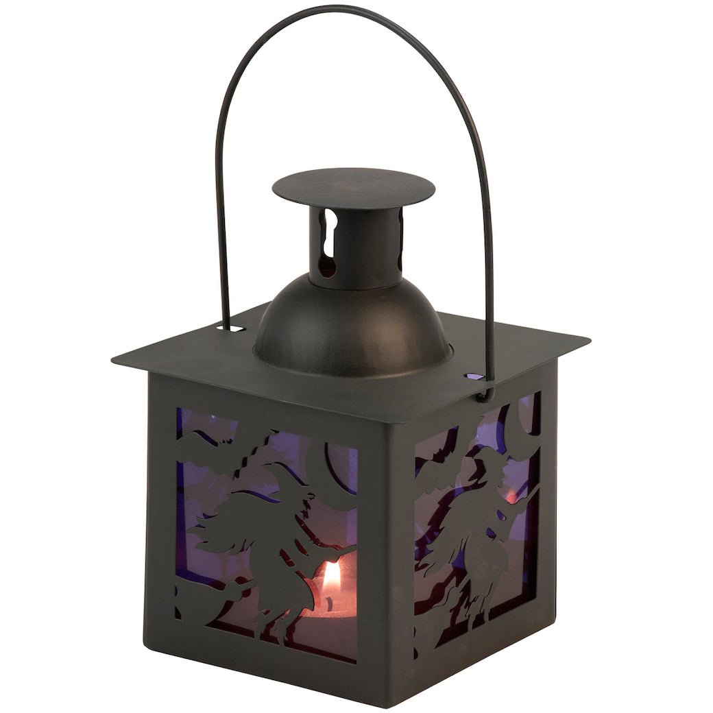 Petite Metal Halloween Tealight Lantern w Flying Witches - Marmalade Mercantile