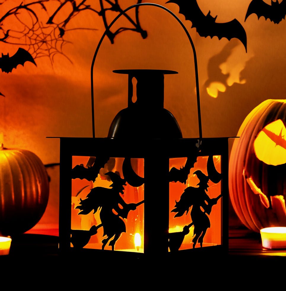 Petite Metal Halloween Tealight Lantern w Flying Witches - Marmalade Mercantile