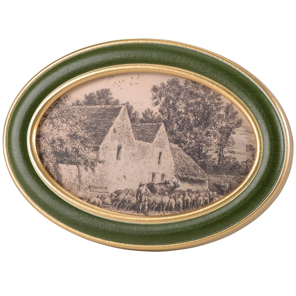 Petite Oval Framed Print Farm Cottage Scene - Marmalade Mercantile