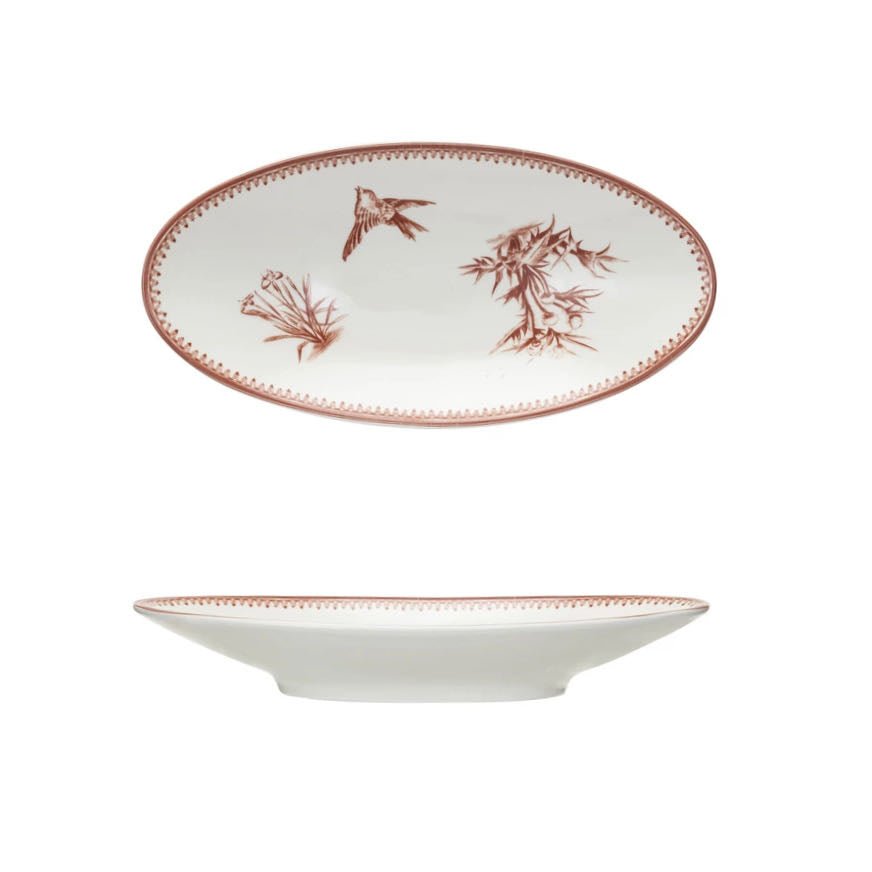 Petite Vintage Reproduction Oval Transferware Platter with Bird - Marmalade Mercantile