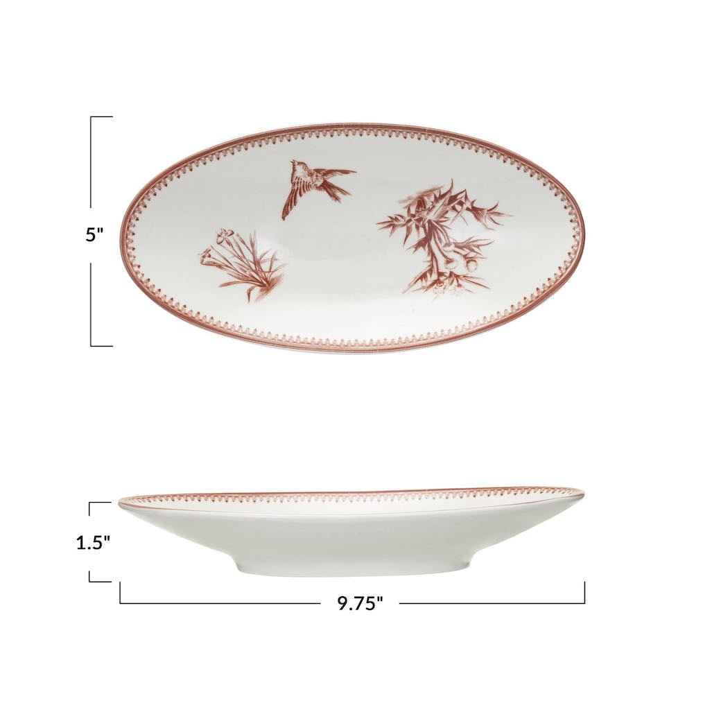 Petite Vintage Reproduction Oval Transferware Platter with Bird - Marmalade Mercantile