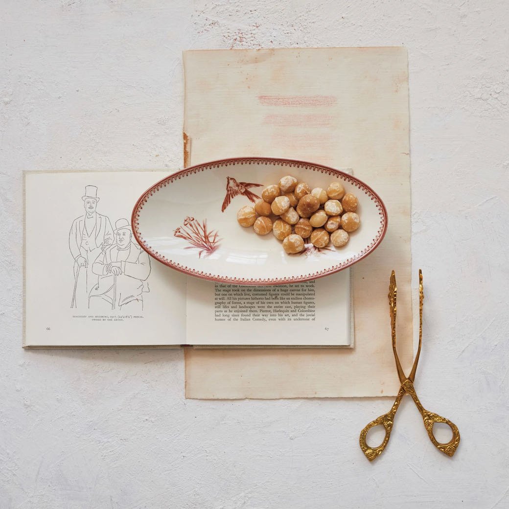 Petite Vintage Reproduction Oval Transferware Platter with Bird - Marmalade Mercantile