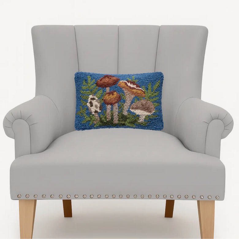 Petite Woodland Mushrooms Hooked Rug Pillow - Marmalade Mercantile