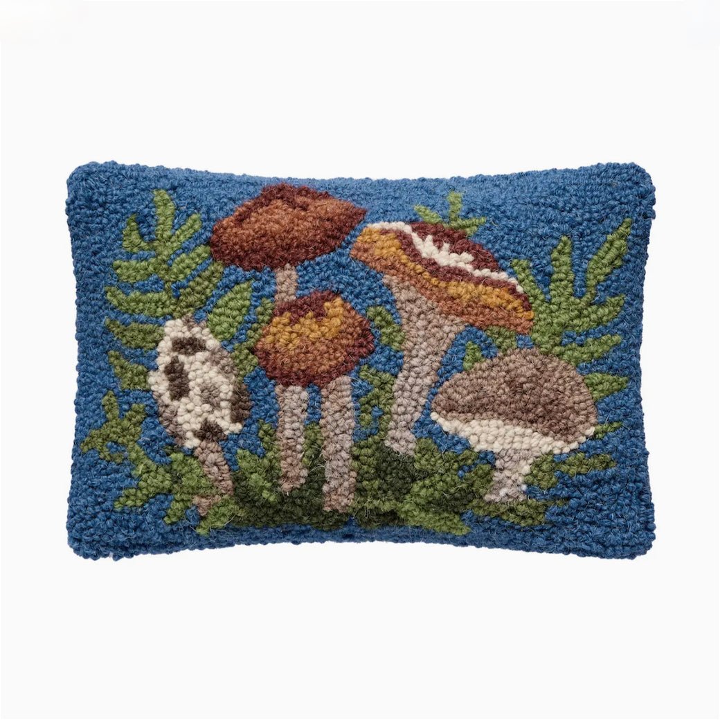 Petite Woodland Mushrooms Hooked Rug Pillow - Marmalade Mercantile