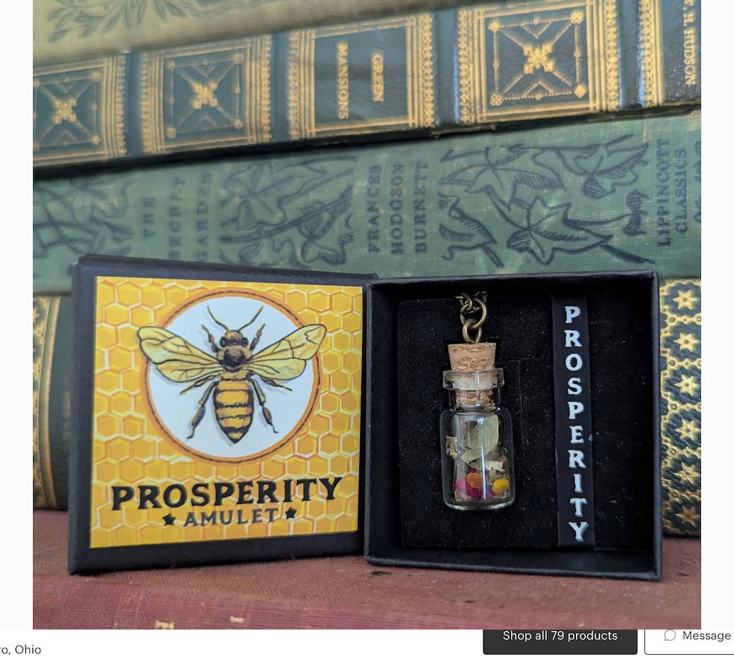 Prosperity Amulet - Abundance Talisman Necklace w Honeybee - Marmalade Mercantile