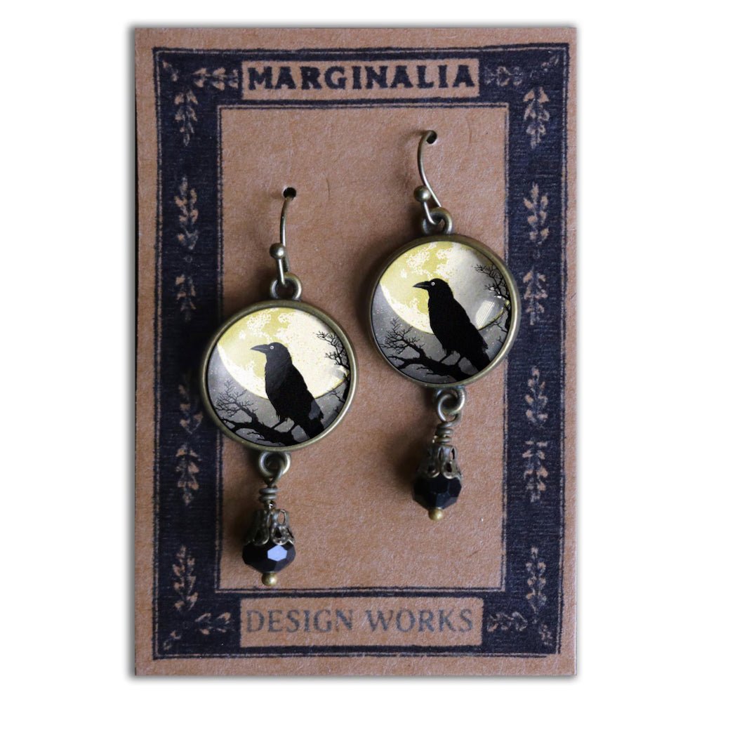 Raven and Full Moon Cottage Core Earrings for Pierced Ears - Marmalade Mercantile