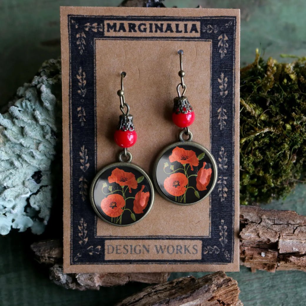 Red Poppies Vintage-Style Earrings for Pierced Ears - Marmalade Mercantile