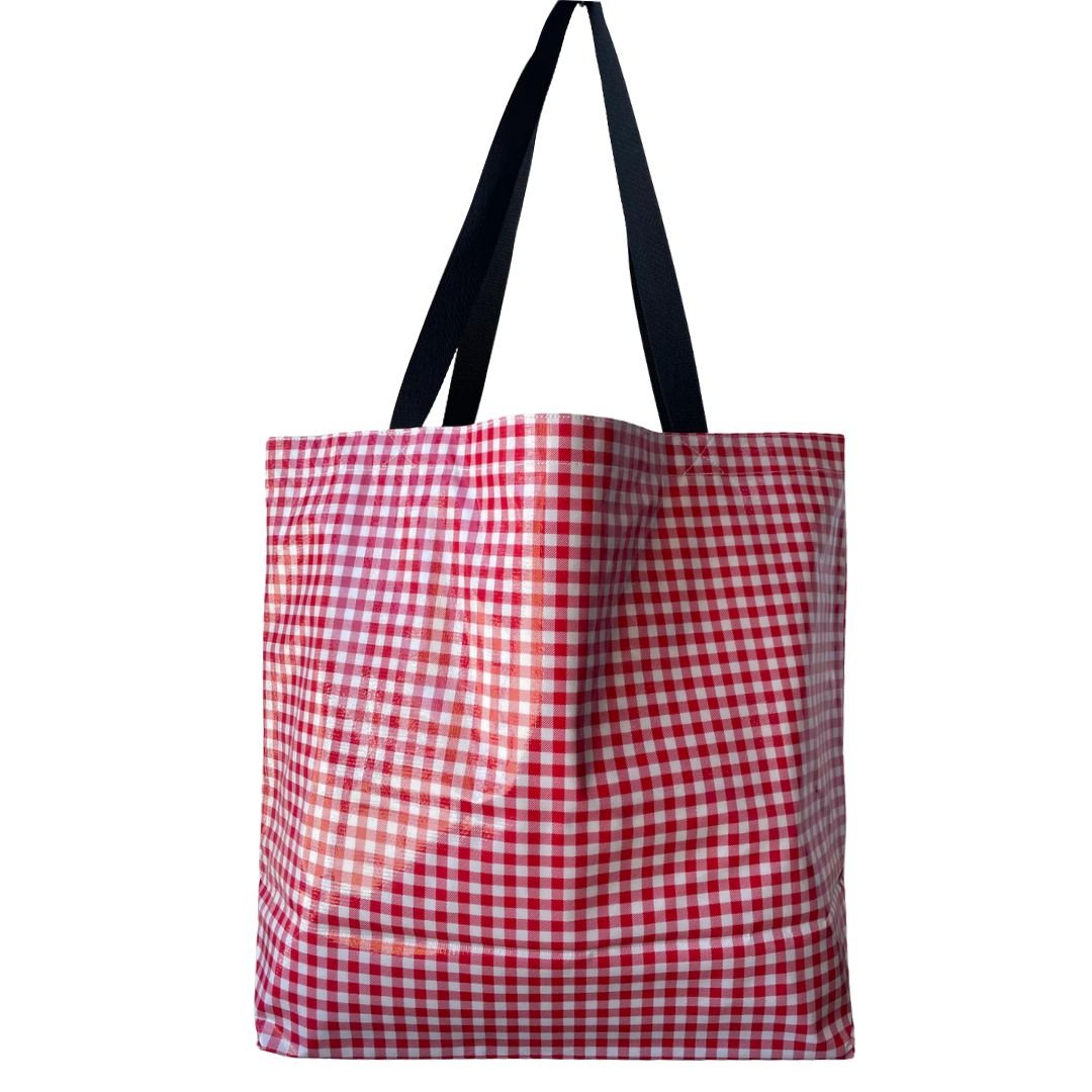 Red & White Gingham Check Oilcloth Market Tote - Marmalade Mercantile