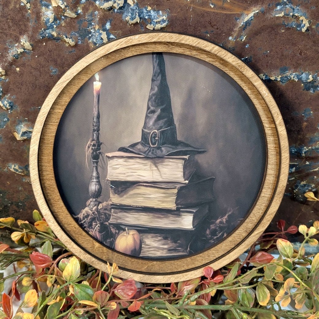 Round Halloween Framed Print Spooky Books Still Life - Marmalade Mercantile