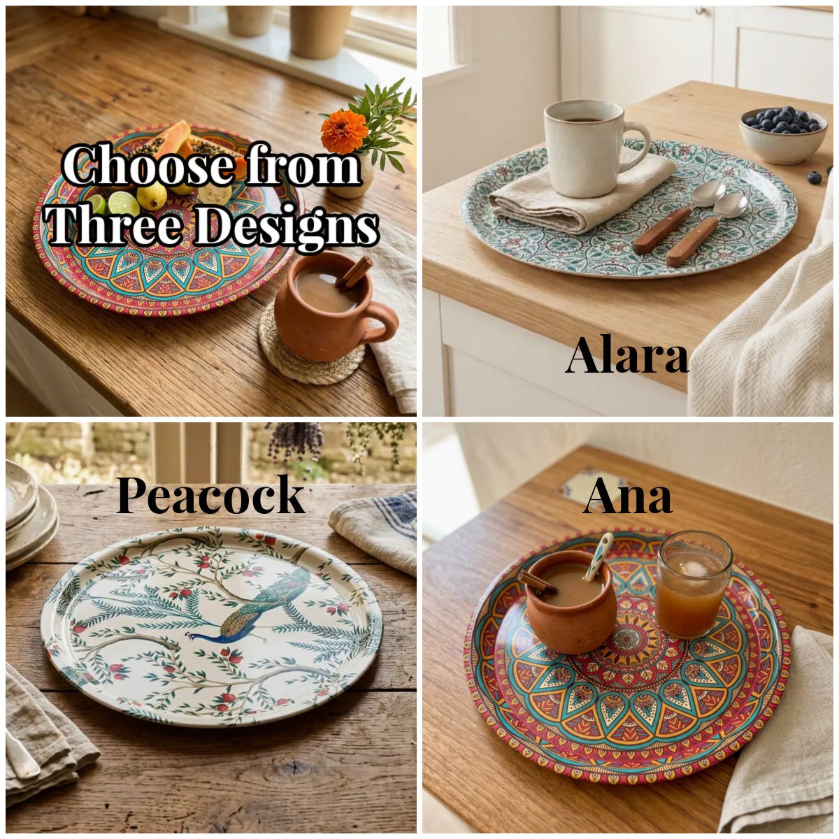 Round Turkish Tin Serving Tray CHOICE of Thrree Styles - Marmalade Mercantile