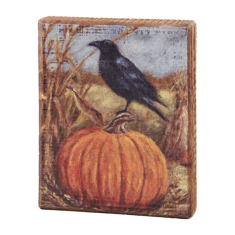 Rustic Wooden Block Sign Raven & Pumpkin - Marmalade Mercantile