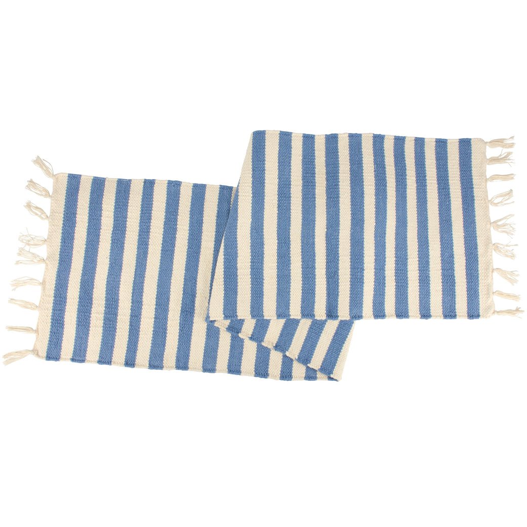 Rustic Woven Ocean Blue Striped Table Runner - Marmalade Mercantile