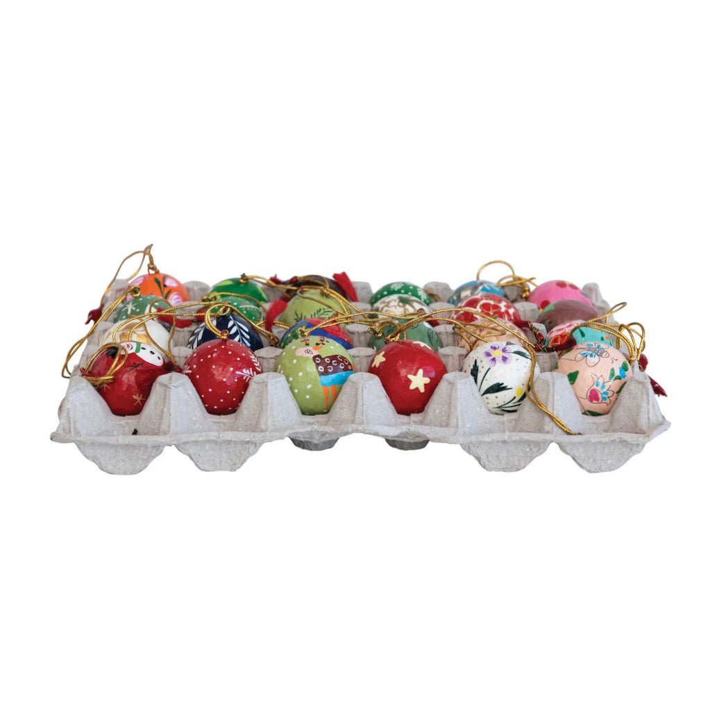 Set of 24 Hand - Made Paper Maché Christmas Ornaments - Marmalade Mercantile