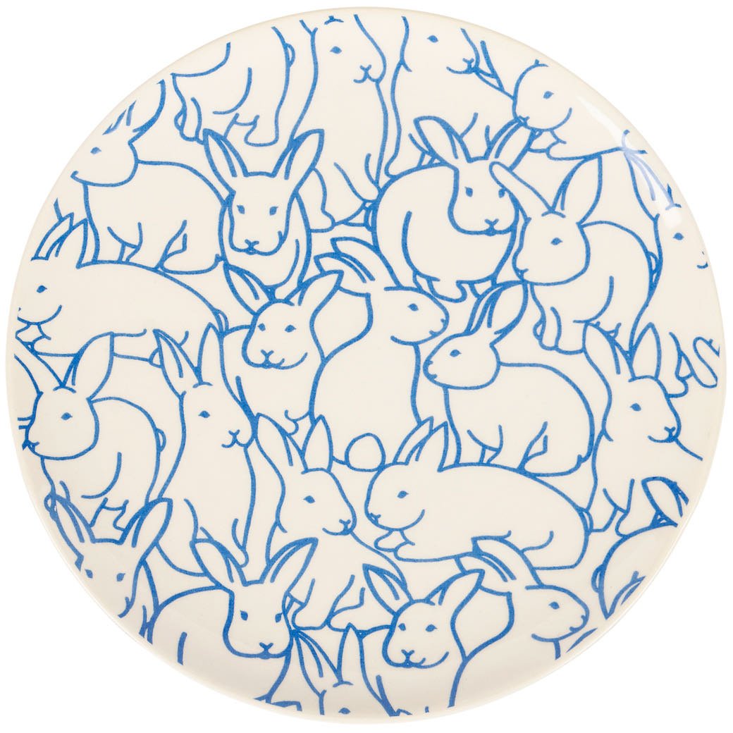 Set of Four Charming 8” Blue Bunnies Snack Plates - Marmalade Mercantile