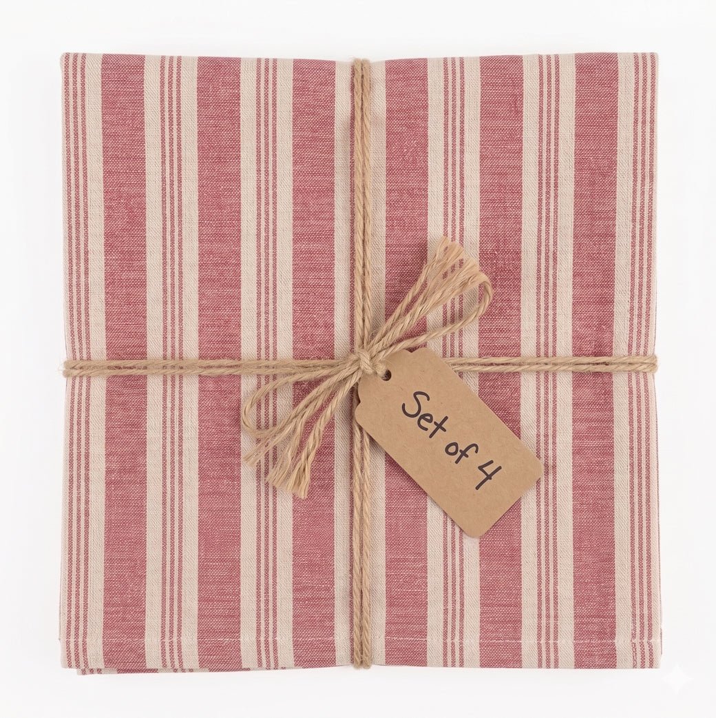 Set of Four Cotton Red Stripe Napkins - Marmalade Mercantile